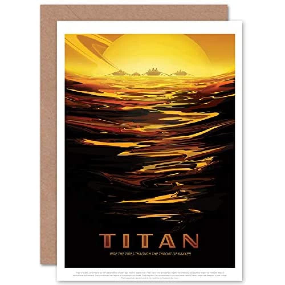Artery8 Titan Ride the Tides Kraken NASA Space Tours Travel Sealed Greeting Card Plus Envelope Blank inside