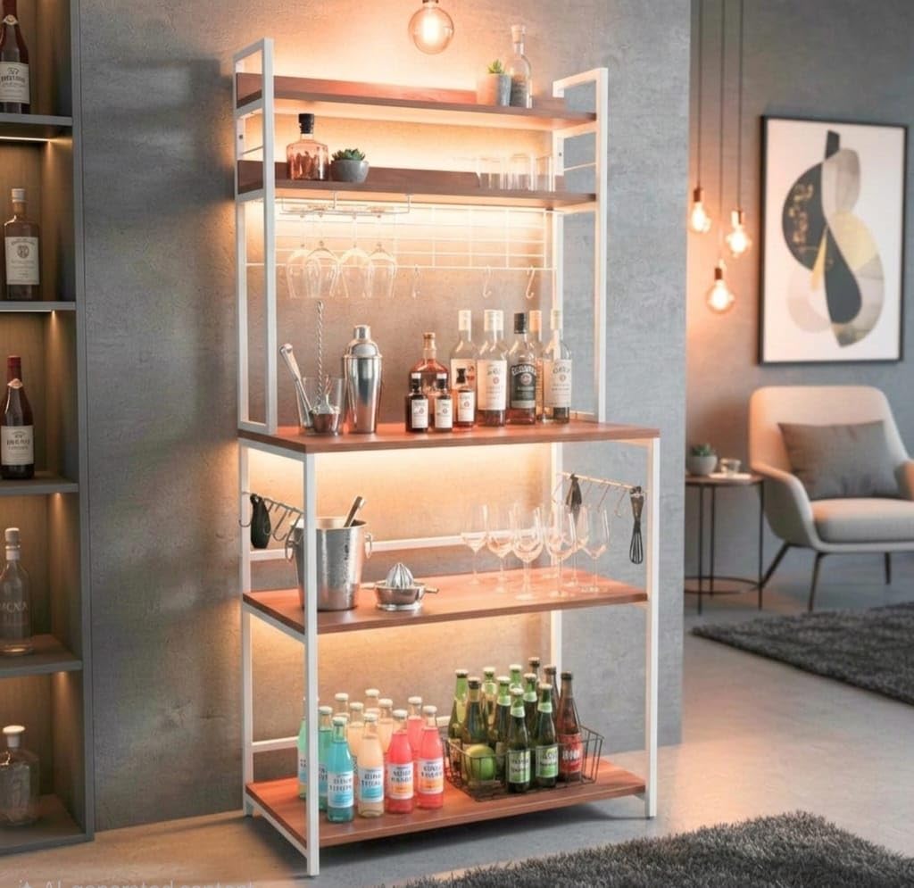 wow craft 5-Tier Bar Shelf with White Frame | Wine Rack & Cocktail Organizer for Home Bar | Storage Rack for Glasses, Bottles & Bar Tools | Modern Bar Counter Shelf-image-17