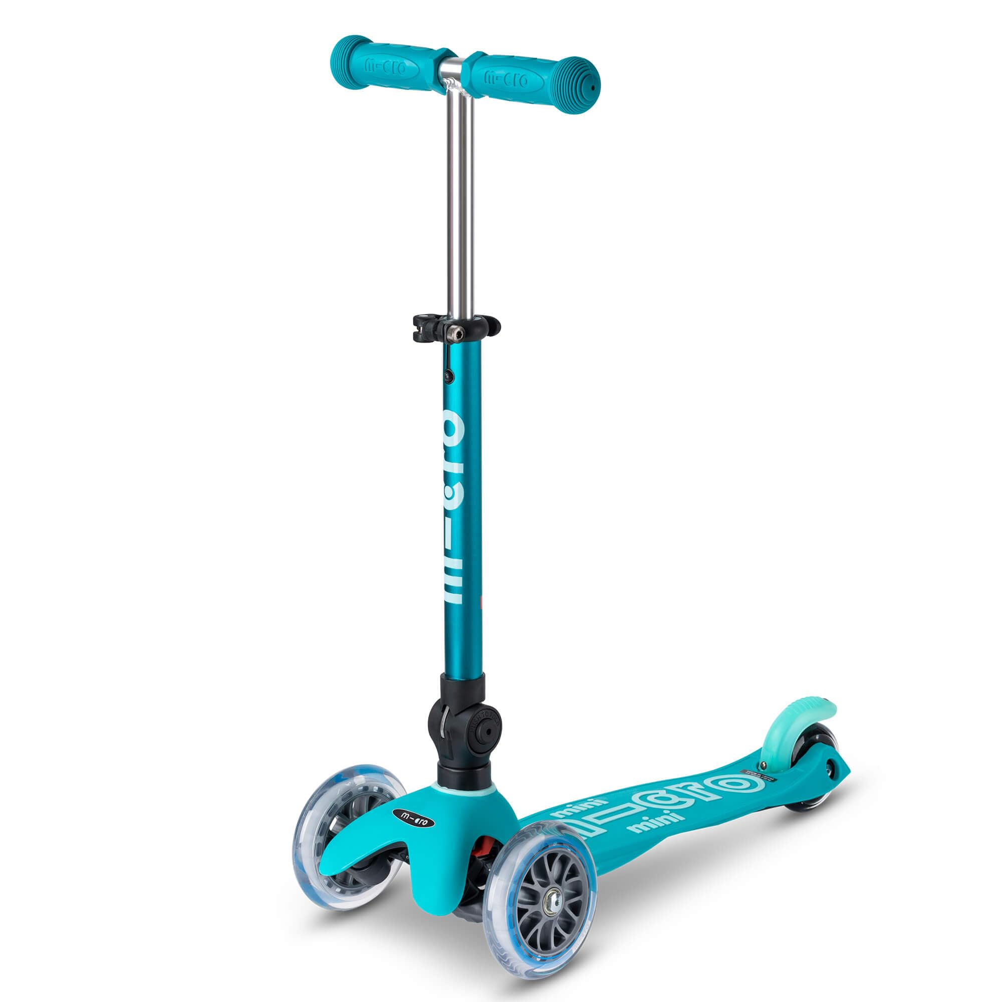 Micro Scooters | Mini Micro Deluxe Foldable Children's Scooter | Handlebar Adjustable & Foldable | Extra Grippy Deck | Lightweight | 2-5yrs | Boys & Girls | Aqua