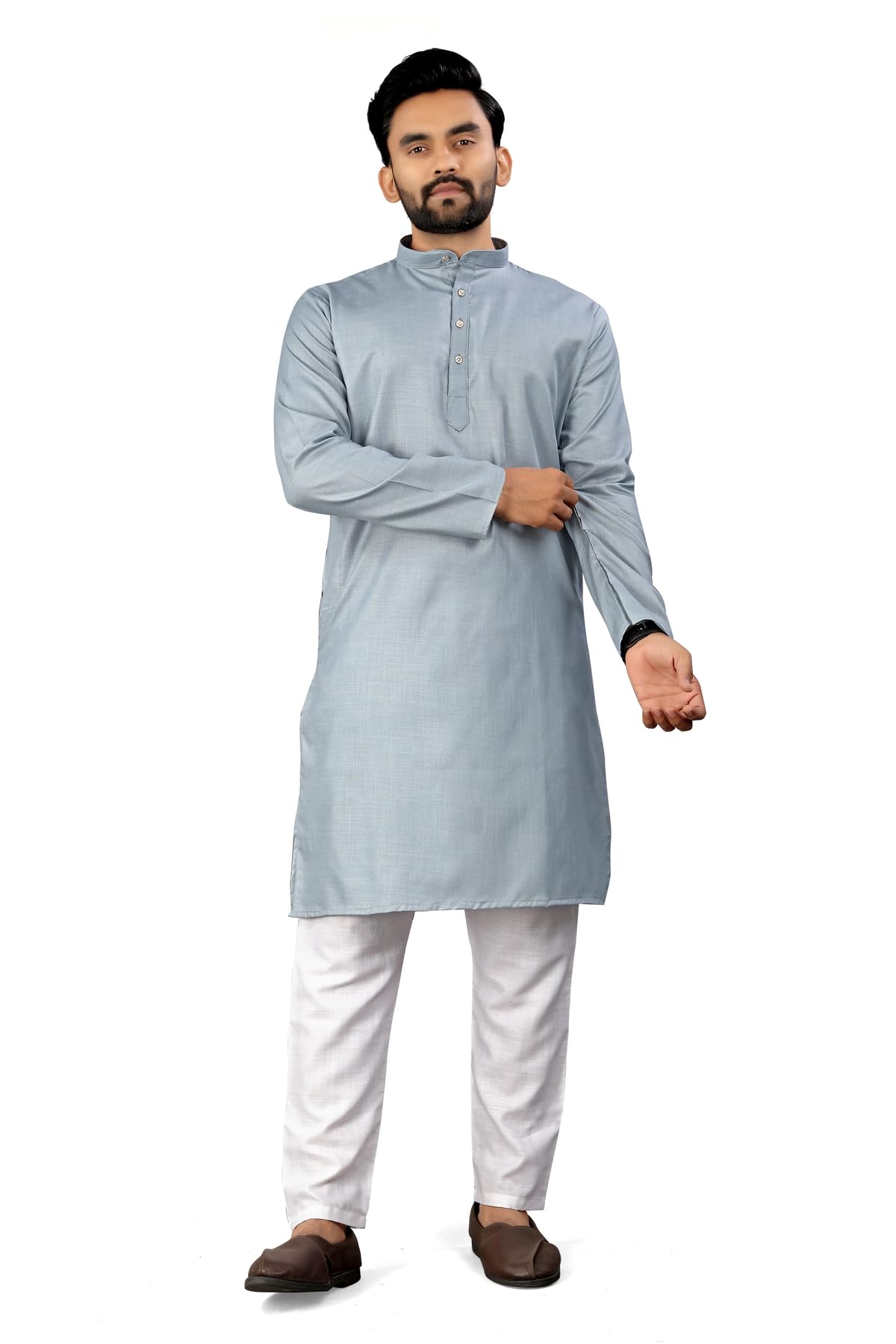 Men's Black Kurta with White Pant Set | Solid Ethnic Kurta Pajama for Men | Full Sleeves, Mandarin Collar | Festival, Wedding Ethnic Wear for Men-image-22