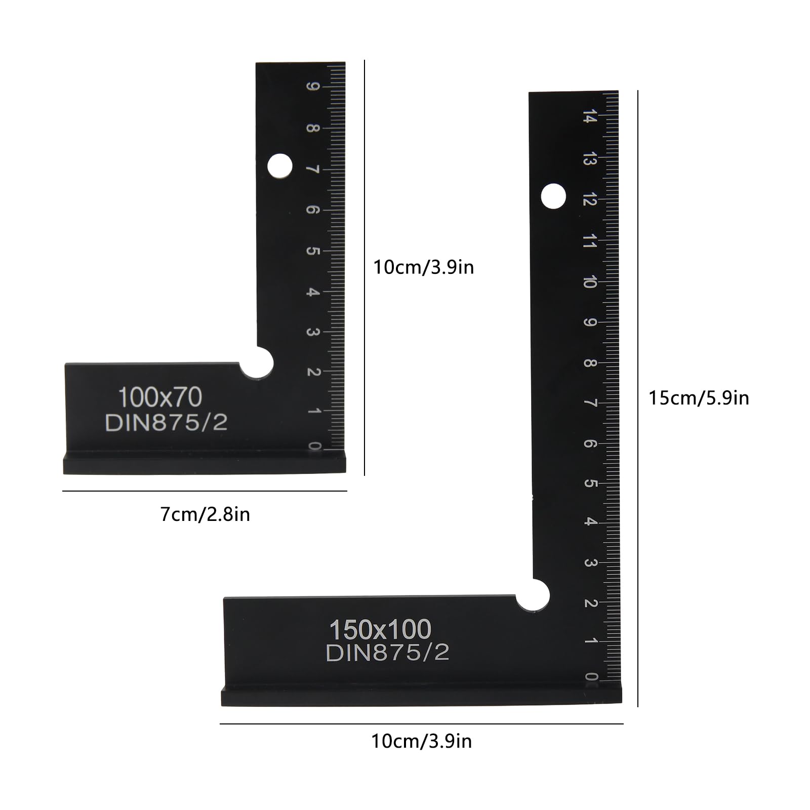 Squadra da Falegname 90° Metallo 100x70mm 150x100mm Set 2 Pezzi
