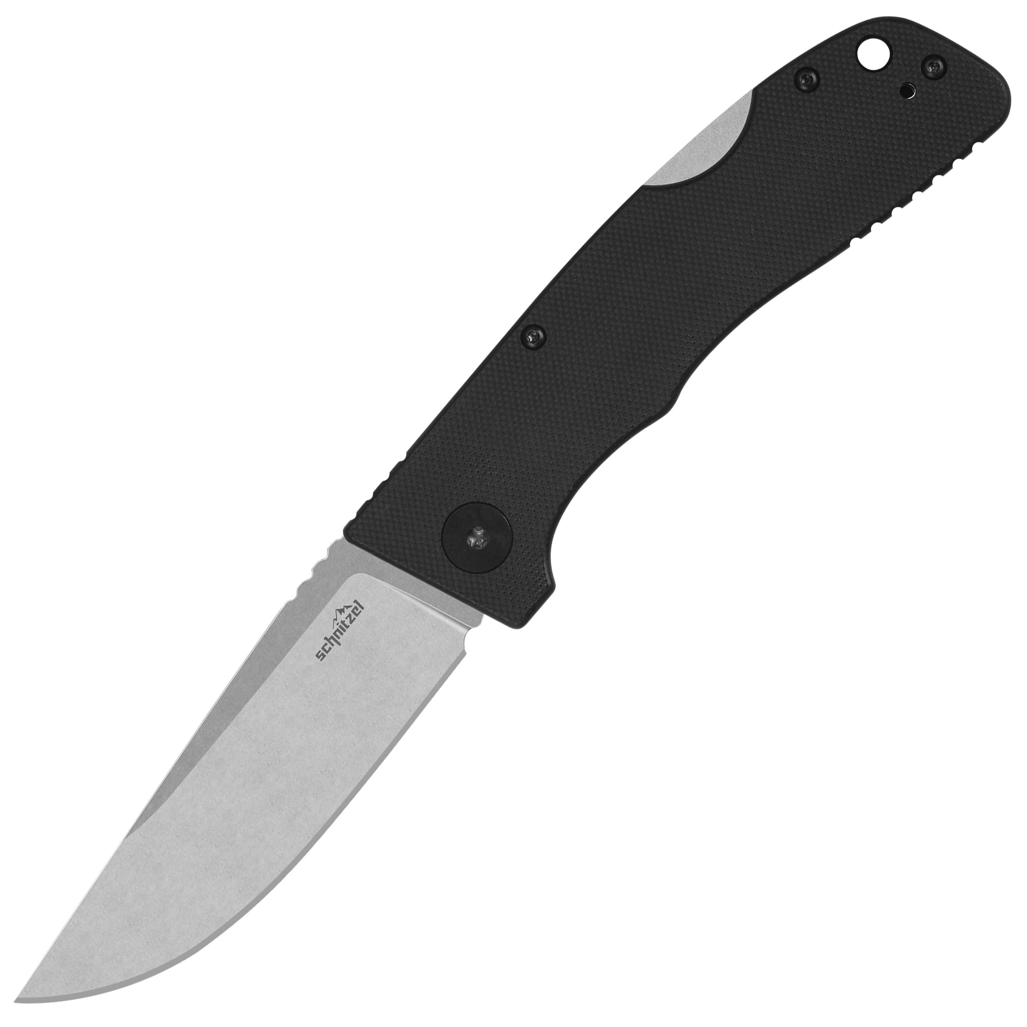 SCHNITZEL KVAR - Outdoor Pocket Knife - Swedish Steel - G-10 Handle Scales - Bushcraft, Folding, EDC-Knife, Adults (Black, Stonewashed)