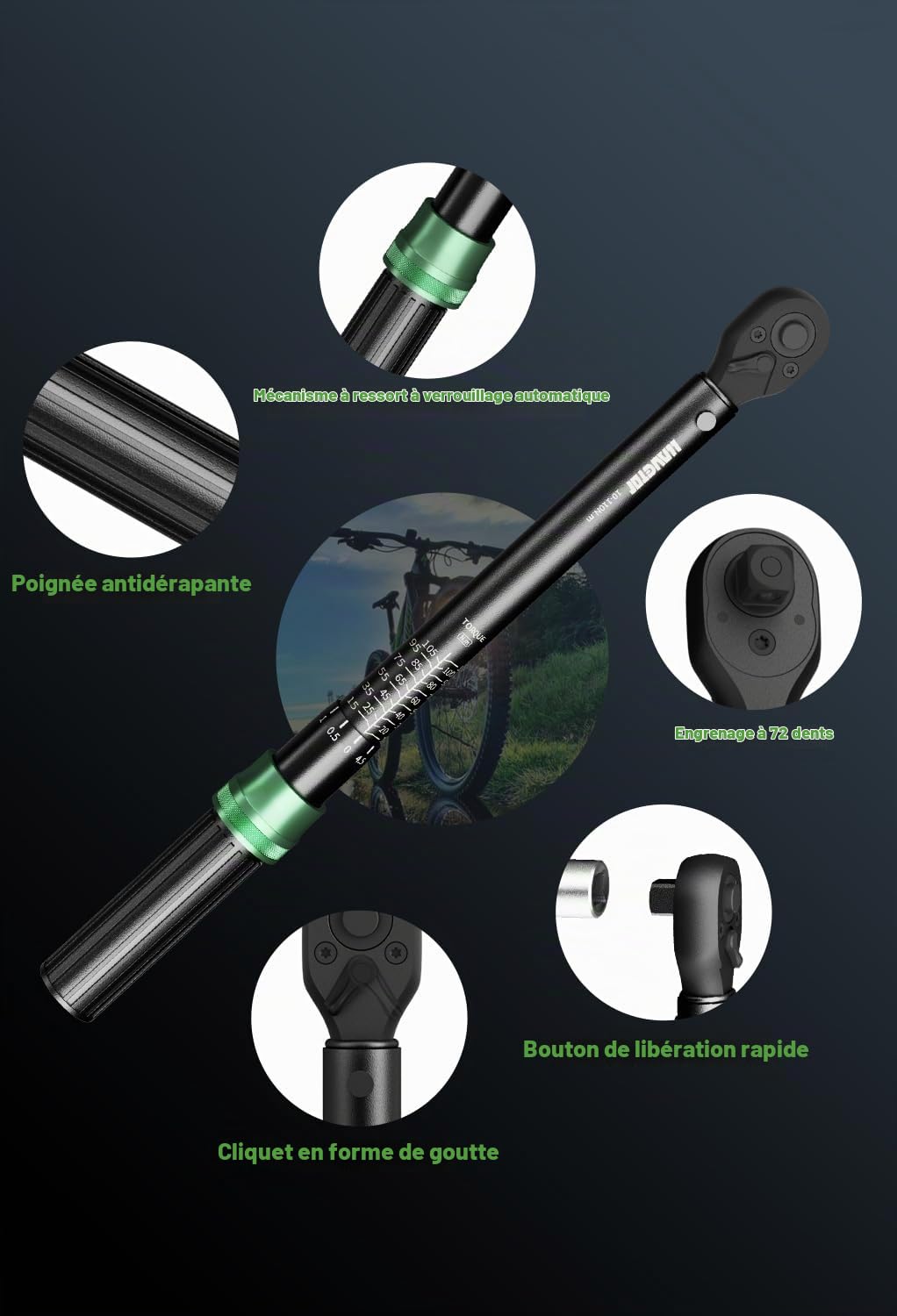 Clé Dynamométrique 3/8", 10-110 Nm,Double Réglage De Direction,Précision±3% Réglable à 72 Dents,Clef a Cliquet,Cle Dynamometrique,pour Moto&Voiture