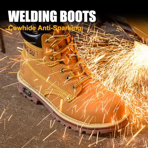 Image of Welding Work Boots for Men Women Slip on Steel Toe Safety Shoes Comfortable Indestructible Work Boots Puncture Proof Lightweight Breathable Construction Shoes
