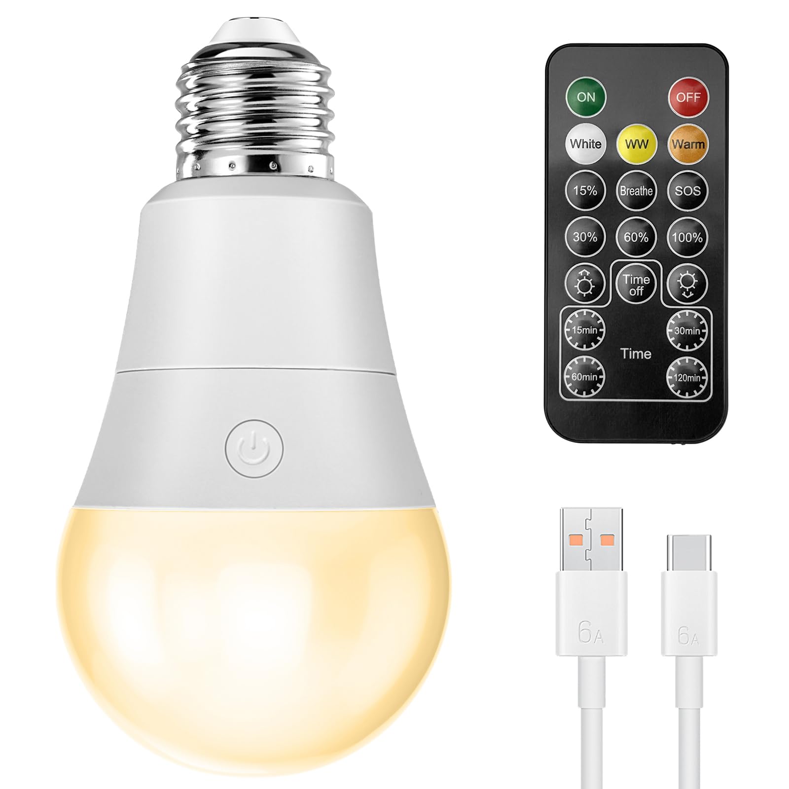 Lampadina LED E27, Magnetica Staccabile Lampadine LED E27 Luce Calda, Ricaricabili Luce LED, Lampadina LED Dimmerabile Con Timer di Controllo Remoto e 3 Temperature di Colore per Plafoniere da Portico