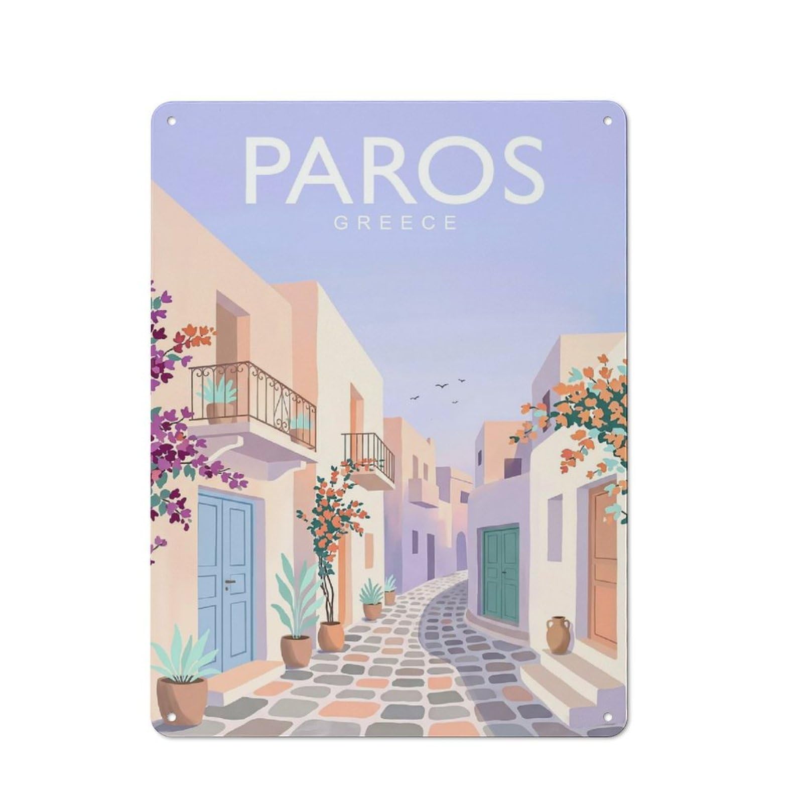 Farmhouse Metal Sign with Paros Greece Design 40x30cm, Rustic Country Wall Plaque for Cottage, Kitchen, Hallway Or Breakfast Nook