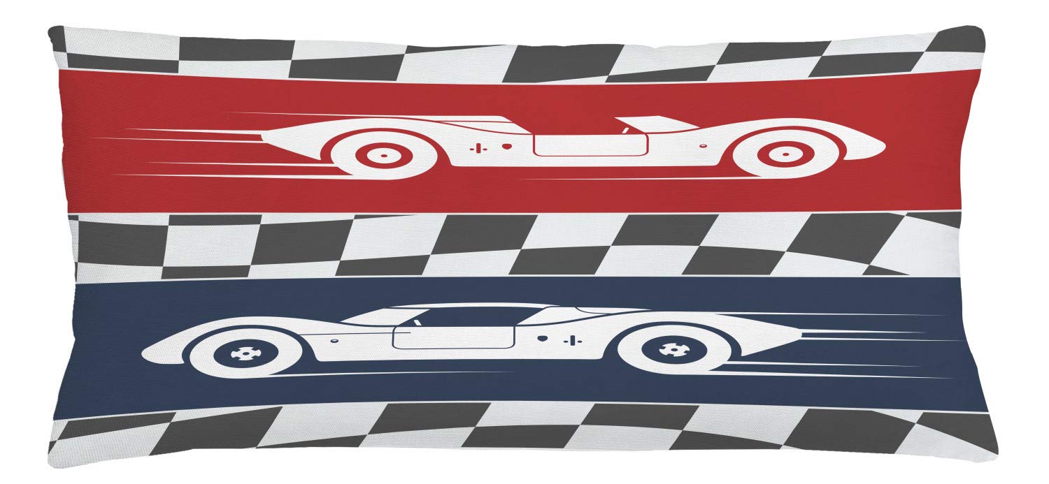 Lunarable Cartoon Throw Pillow Cushion Cover, Auto Racing Cars Logo Flag Winner on Road Popular Illustration, Decorative Square Accent Pillow Case, 36