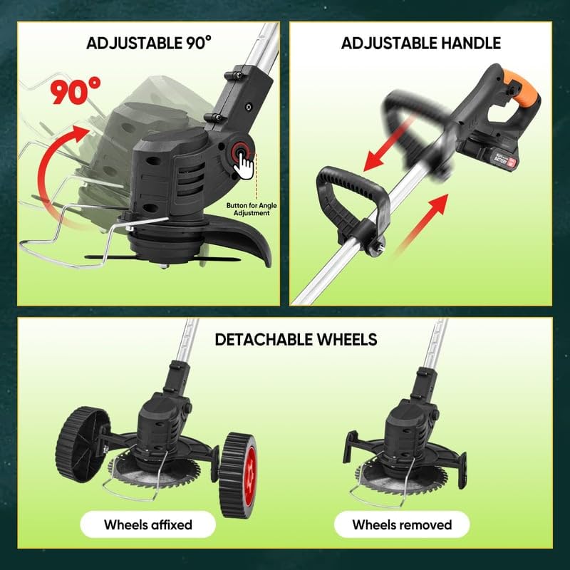 Image of Electric Wireless Rechargeable Edge Cutter 48V-2 Batteries-25cm Cutting Width|3-in-|Adjustable Height|3 Blade Types |Lawns & Gardens|Straight Blades Trimming Scissors. (Old-Black)