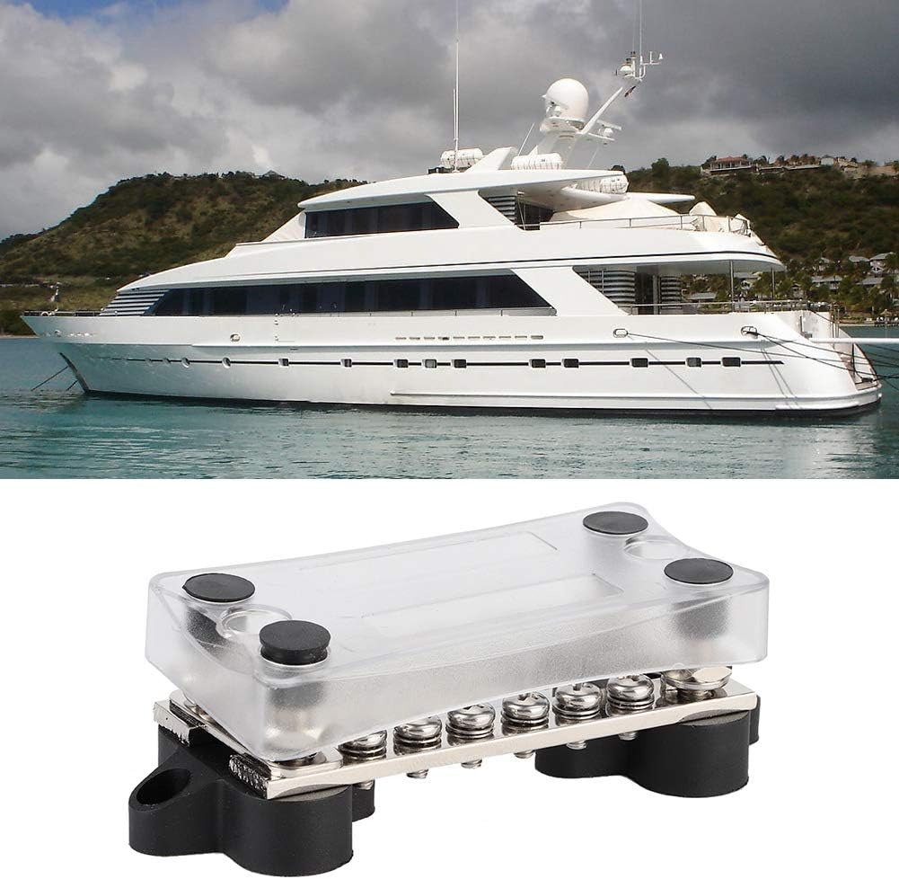 16 Way 100A Bus Bar Power Distribution Terminal Block with Cover, Flame Retardant Plastic, Stainless Steel Screws - High Current Capacity, Rust, Ideal for Car and Marin