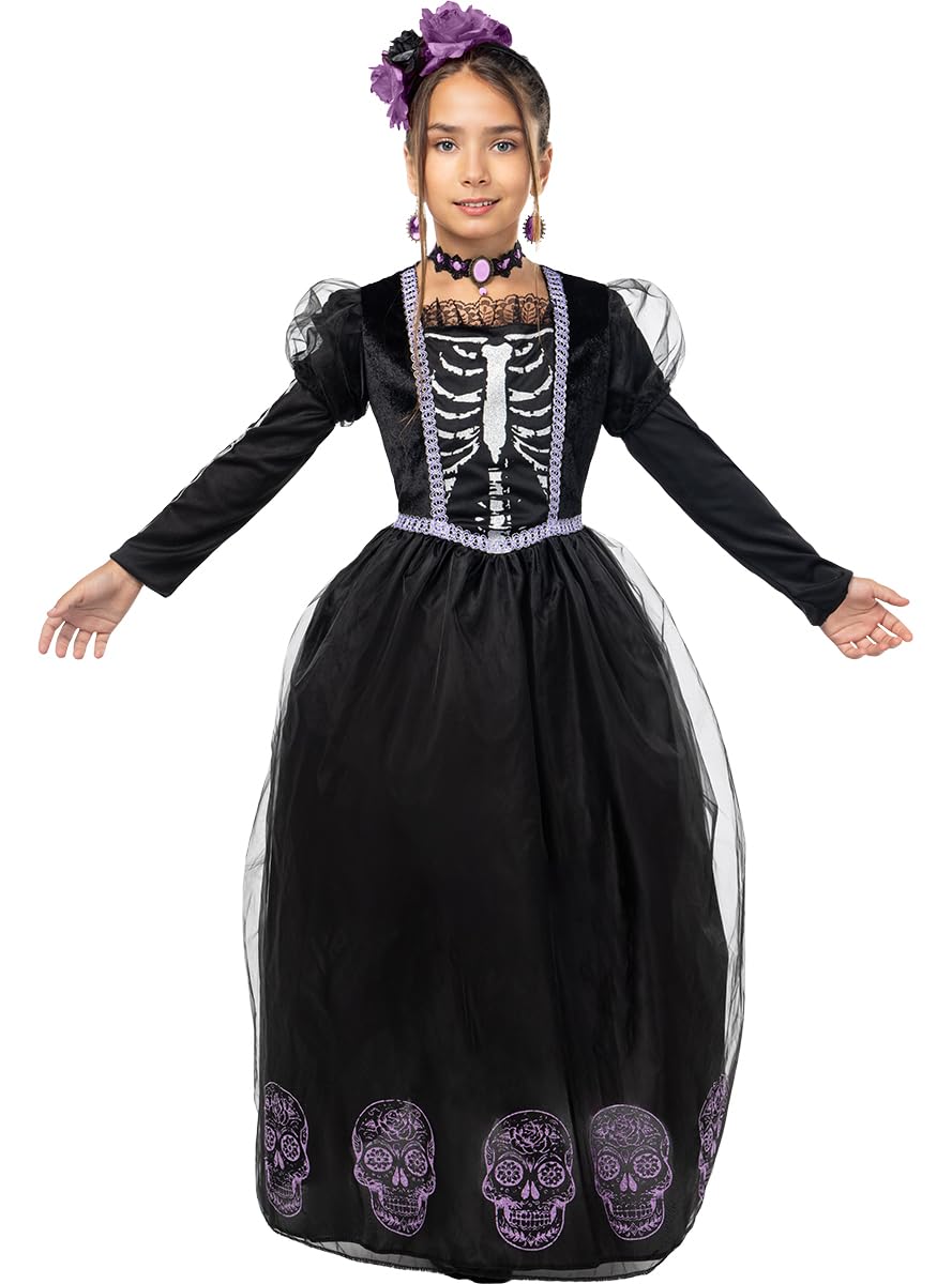 Funidelia | Costume di Catrina per il Giorno dei Morti per bambina Teschio messicano & Halloween - Costume per bambini e accessori per Feste, Carnevale e Halloween