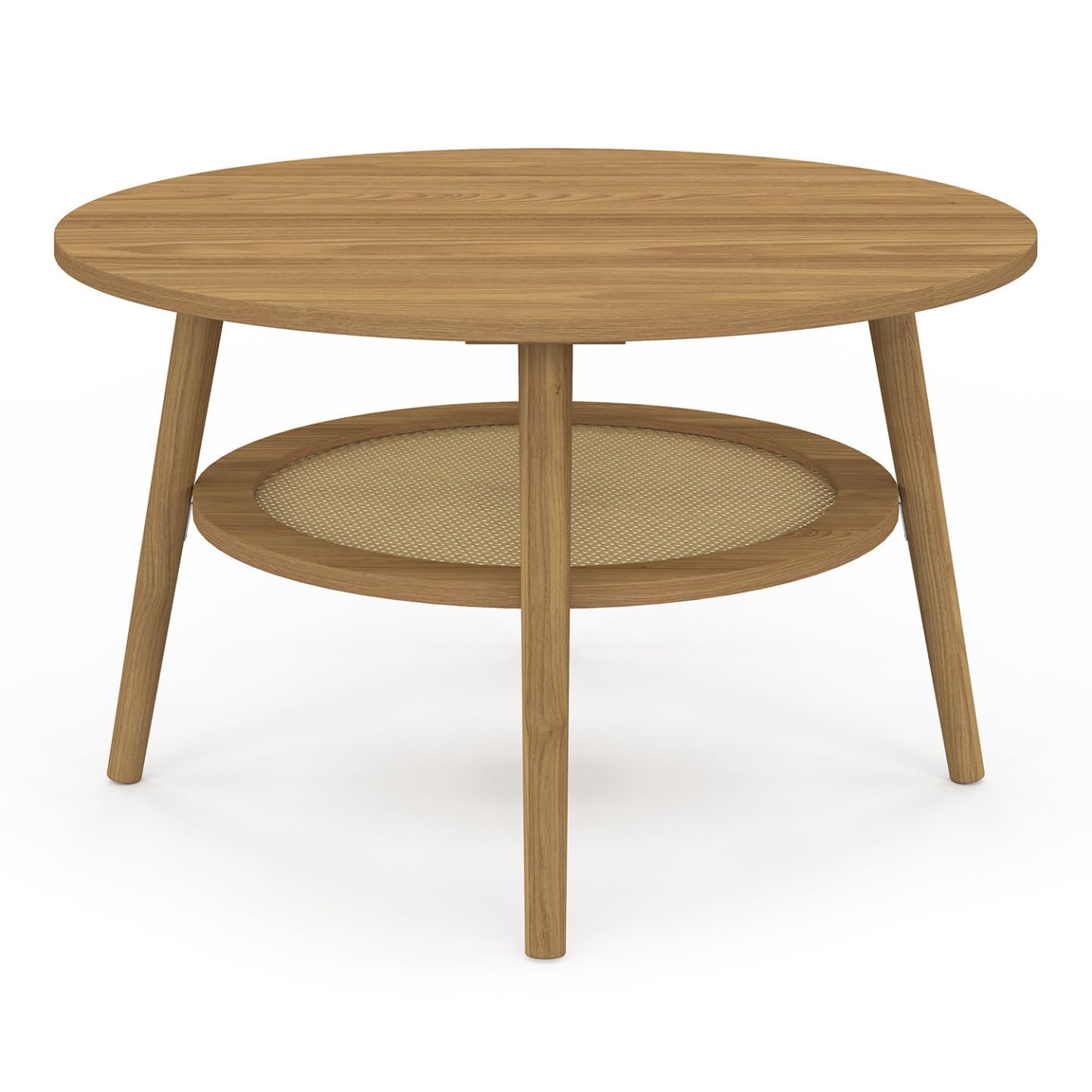 IDMarket – Mesa baja 70 cm HANAE redonda madera forma haya y bandeja efecto natural cannage