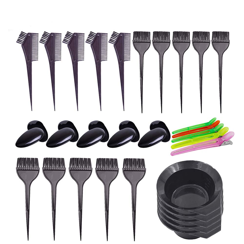 30Pcs 6Sets Hair Dye Color Brush,Bowl,Ear Cover,and Hair Clip Sets,Perfect Tools for DIY Salon Hair Dye Tools Hair Coloring Bleaching,Hair Tint Dying Coloring Applicator
