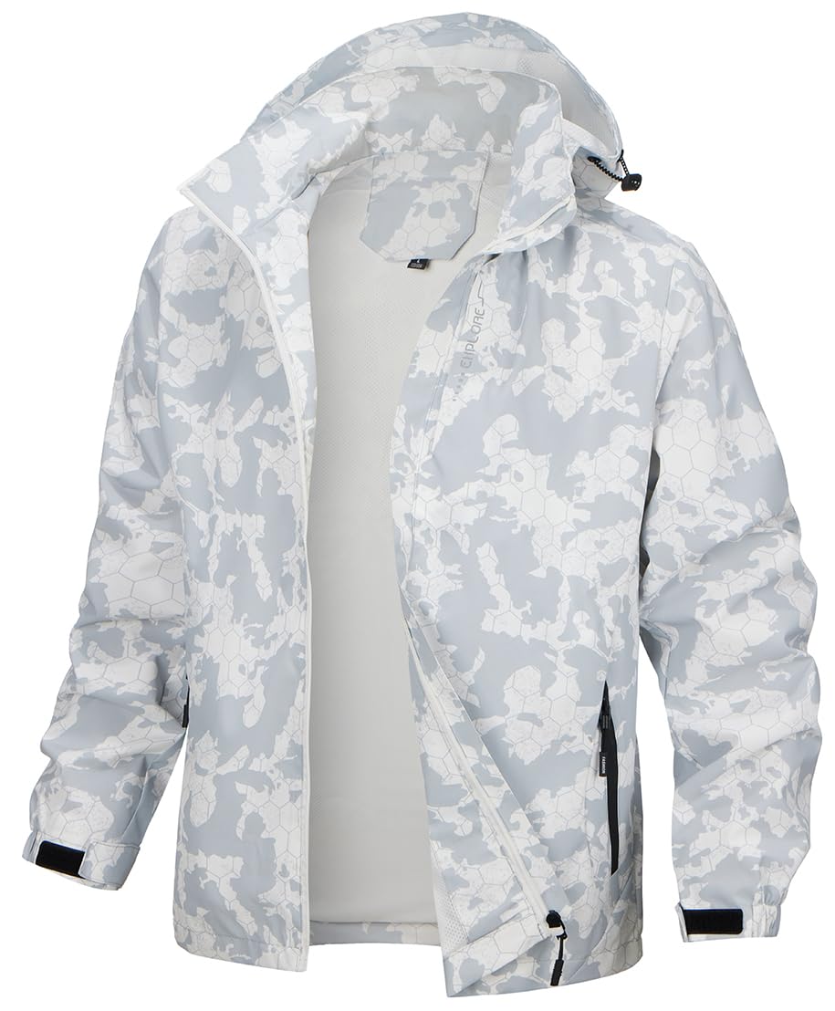 Chaos World Men's Rain Jacket With Hood Windbreaker Lightweight Waterproof Raincoat Trench Coat Camping Gear