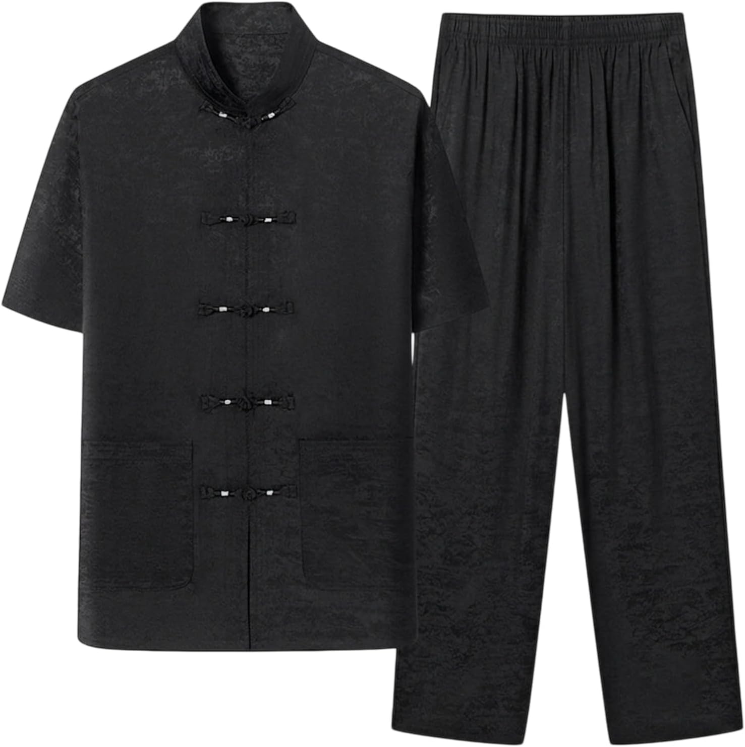 Men's Chinese Tang Suit Set Button Detail Top and Pants Casual Tai Chi Style 2 Piece Outfit