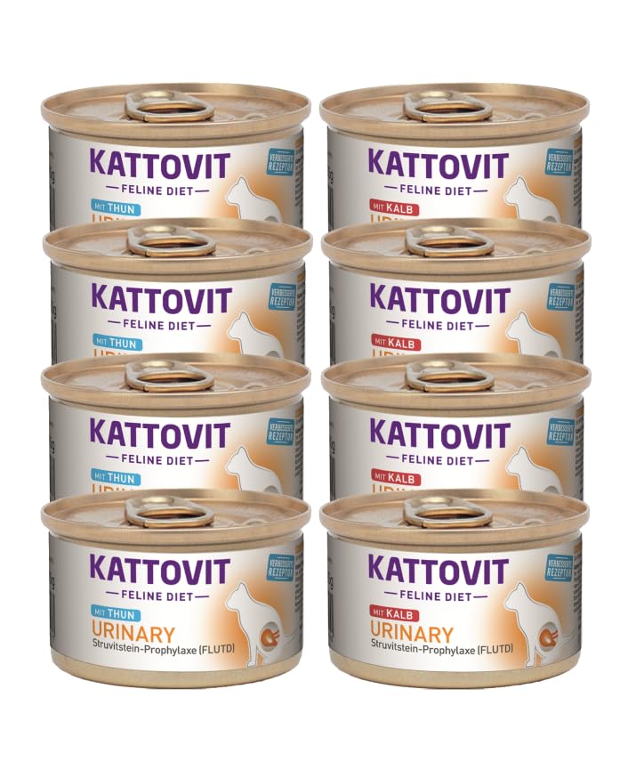 Feline- Diet Bundle für Kattovit Urinary Kalb & Thunfisch 8 x 85g | Struvitstein-Prophylaxe FLUTD (C-Rezeptur) | Zur Verringerung von Struvitsteinrezidiven
