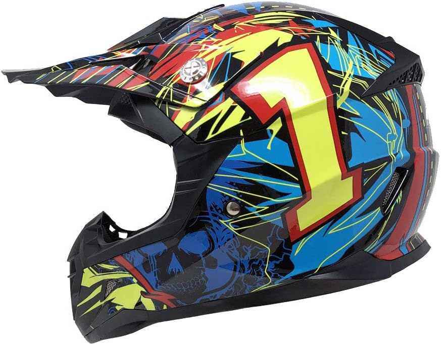 MYK Motorcycle Youth Kids Helmet Off-Road MX ATV Dirt Bike Motocross UTV, Black/Multi Color LARGE - Mod 211