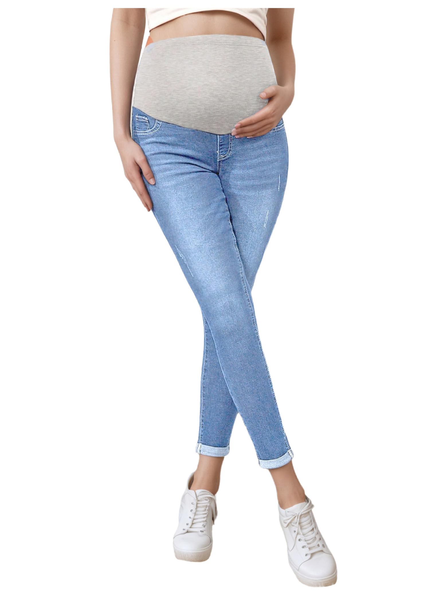 Pantalones vaqueros de maternidad elásticos para embarazadas, ajustados, con banda para mujeres embarazadas