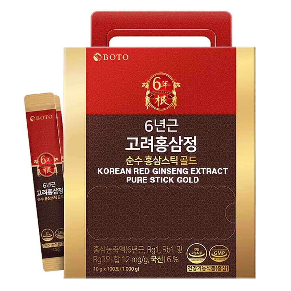 BOTO 6 Year Korean Red Ginseng Extract Pure Stick Gold | Premium Korean Ginseng Supplement for Daily Vitality | 100 Sachet.