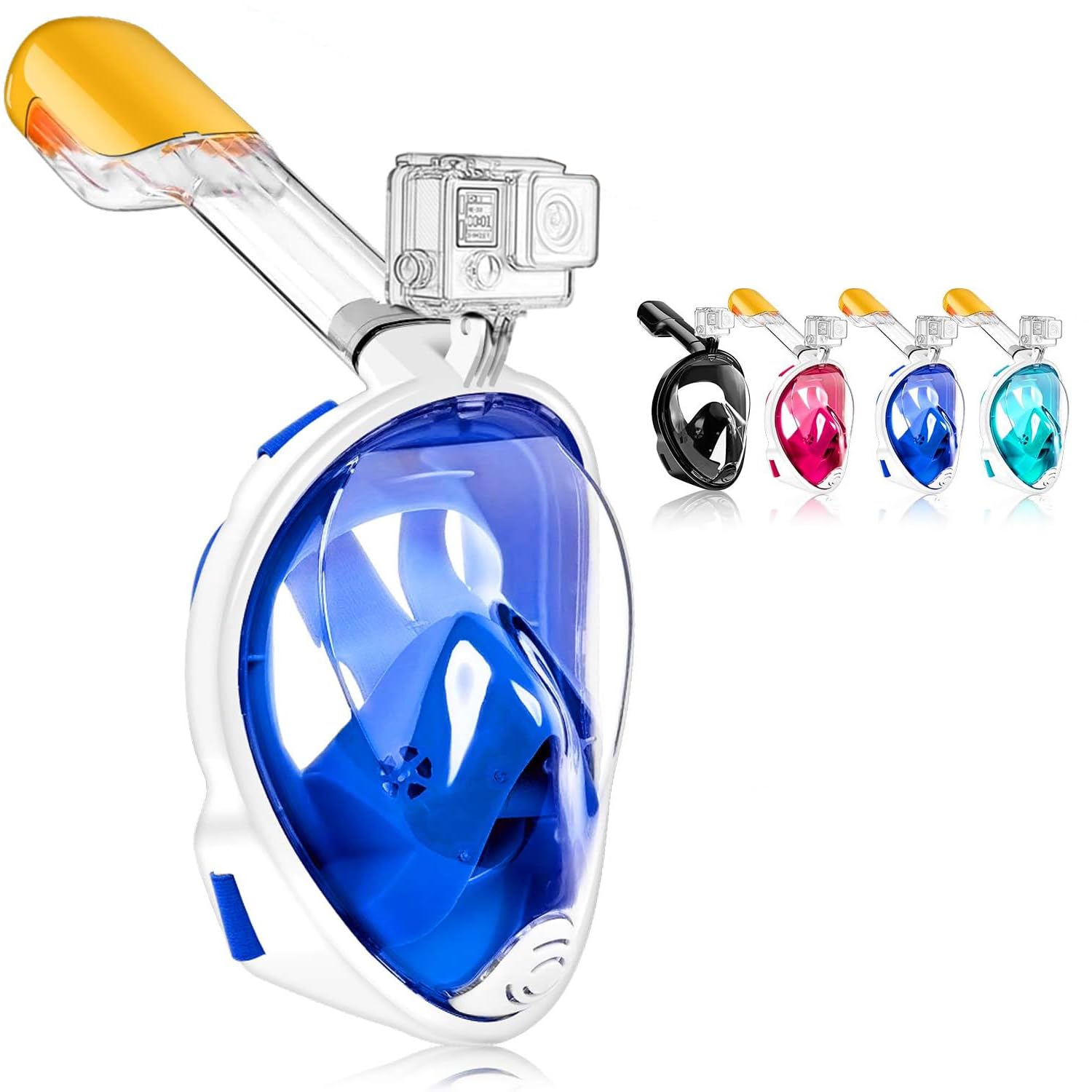 Snorkel Mask, Full Face 180°view Snorkeling Gear with Panoramic Design-Compatible Sports Camera, Diving Mask with Anti-fog and Anti-leak Technology for Adults and Kids (Blue, L/XL)