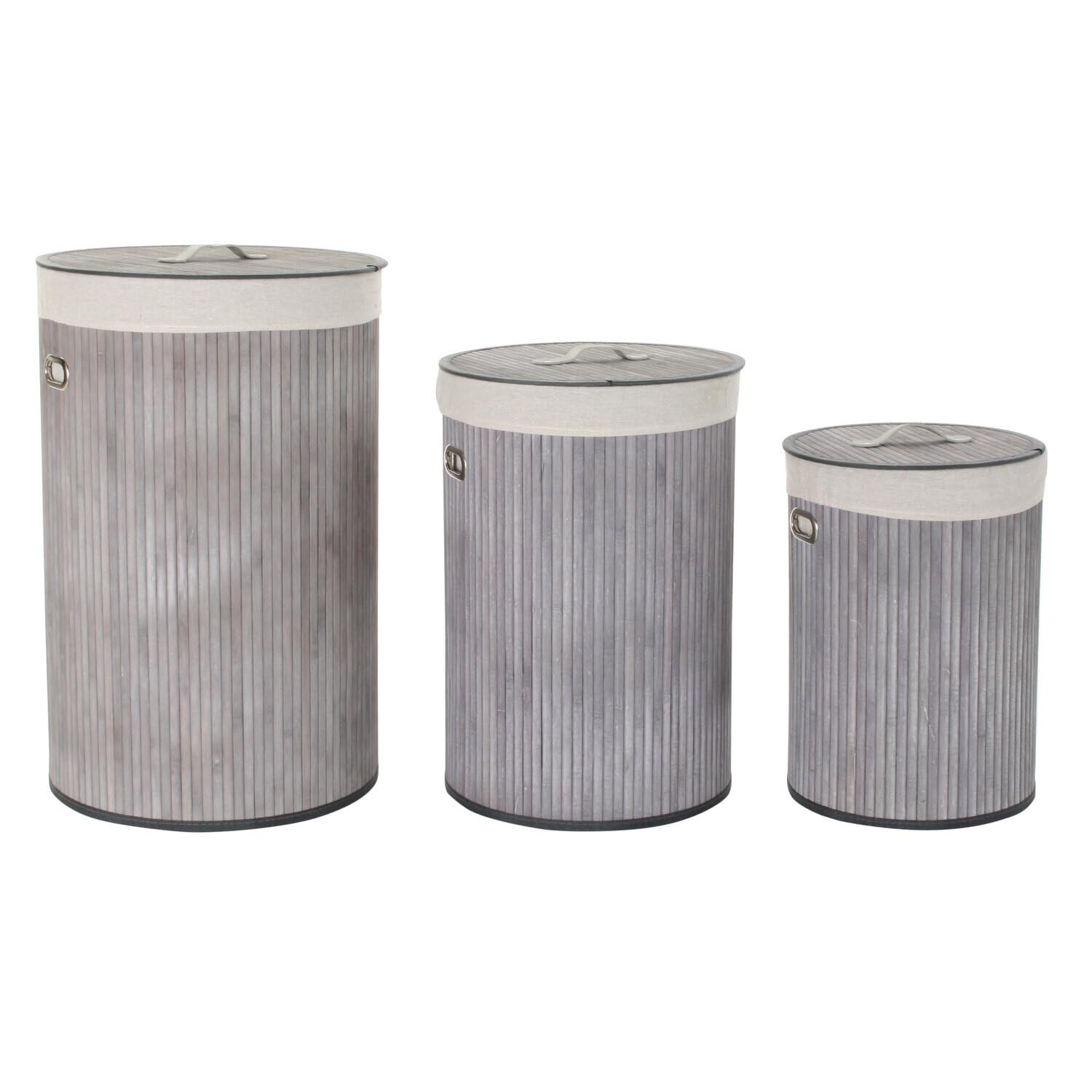 CESTA ROPA SET 3 BAMBU POLIESTER 38X38X60 GRIS
