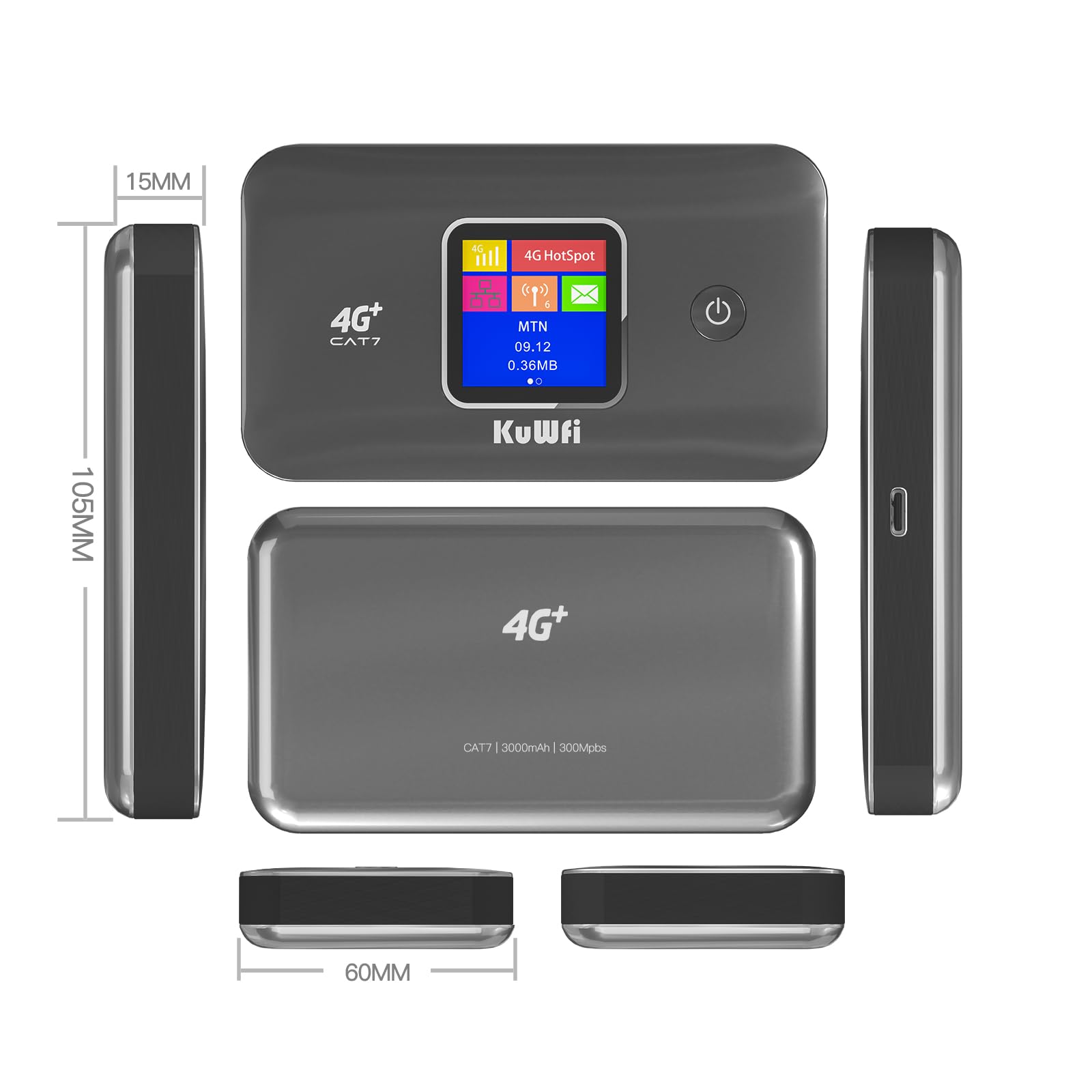 KuWFi Router WiFi 4G CAT7, 300Mbps, Dual Band, SIM, 3000mAh