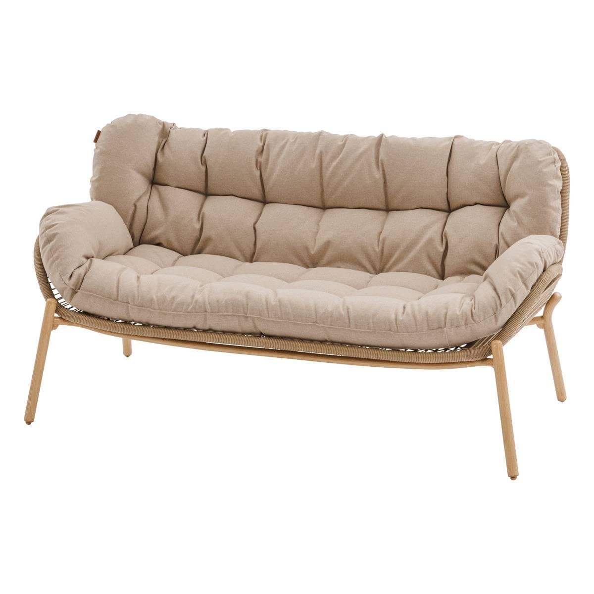 HESPERIDE – Salon de Jardin Meloane 5 Places Beige – Acier Epoxy Anti-Rouille, Résine Tressée et Coussins Polyester Déperlant – Canapé 3 Places, 2 Fauteuils, Table Basse Plateau Pierre Sintérisée