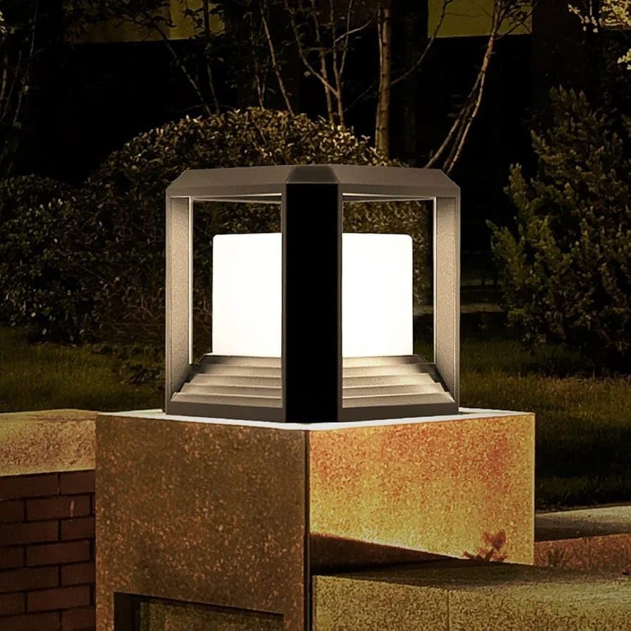 Glowave™ Decorative Outdoor Black Square Post Light Pillar Light Column Light, Waterproof Lantern Post for Patio or Fench Deck, Doorway Porch Pillar Lamp - Warm White (Medium)