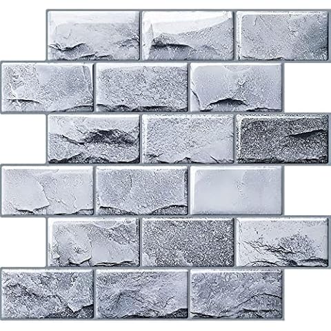 HyFanStr 10 Sheets Peel and Stick Wall Tiles Stick on Tiles for Kitchen and Bathroom, 3D Self Adhesive Tiles for Walls, Kitchen Backsplash Subway Tile Stickers Cover