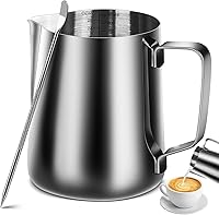 Vista 12 de Jarra para Espumar Leche, 20OZ/600ML Jarra de Vapor de Acero Inoxidable para Espresso, Taza Espumadora de Leche para Café con Bolígrafo de Arte