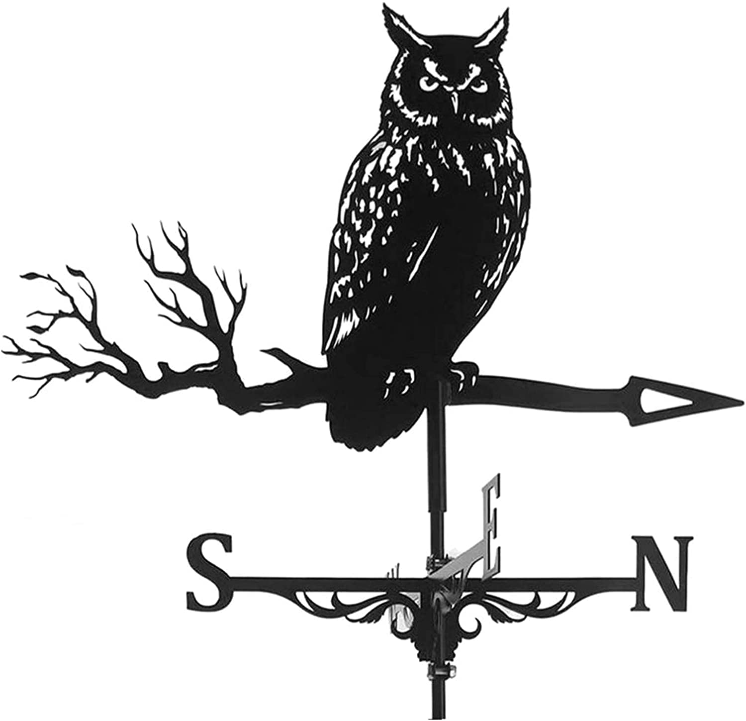 WIQUYBML wind vane Weathervane,Metal Weather Vane Owl Weathervane Garden Stainless Steel Wind Direction Indicator for Outdoor Iron Roof Yard Decoration (B)