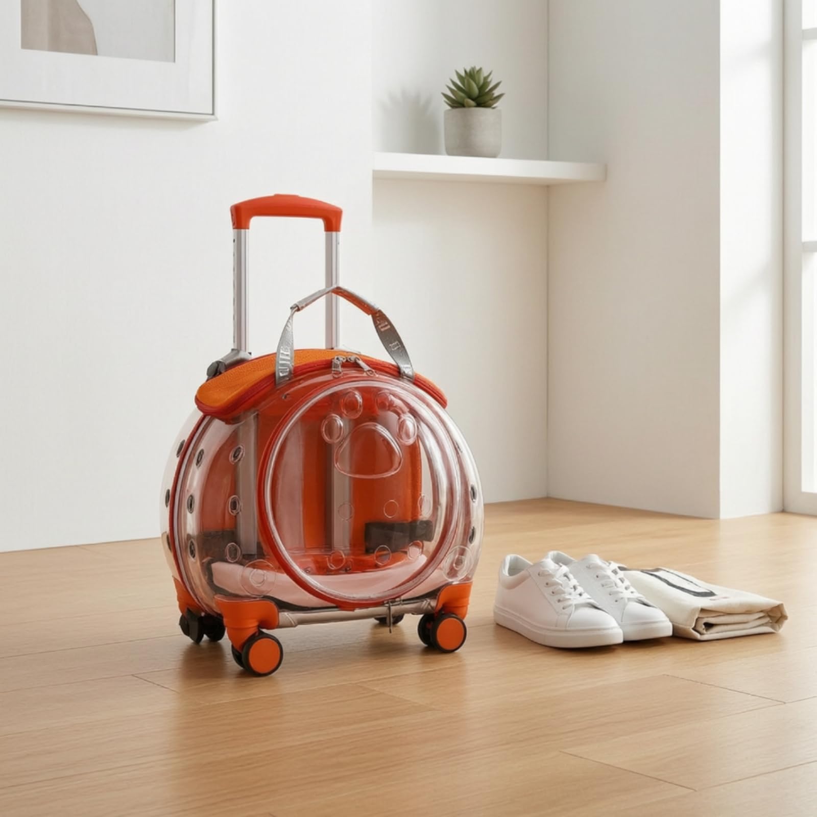 rockible Trasportino con Maniglia Telescopica Rigido Trasportino con Ruote Versatile Trolley Maniglia Telescopica per Gatti, Rosa