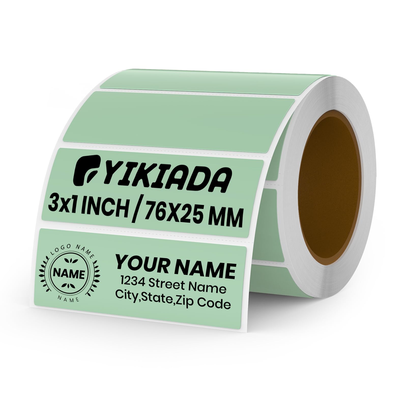 YIKIADA Green Direct Thermal Labels Vinyl 3 × 1 Inch Self-Adhesive Rectangle Stickers Roll Waterproof Printer Decals Name Tag for QR Code DIY Office