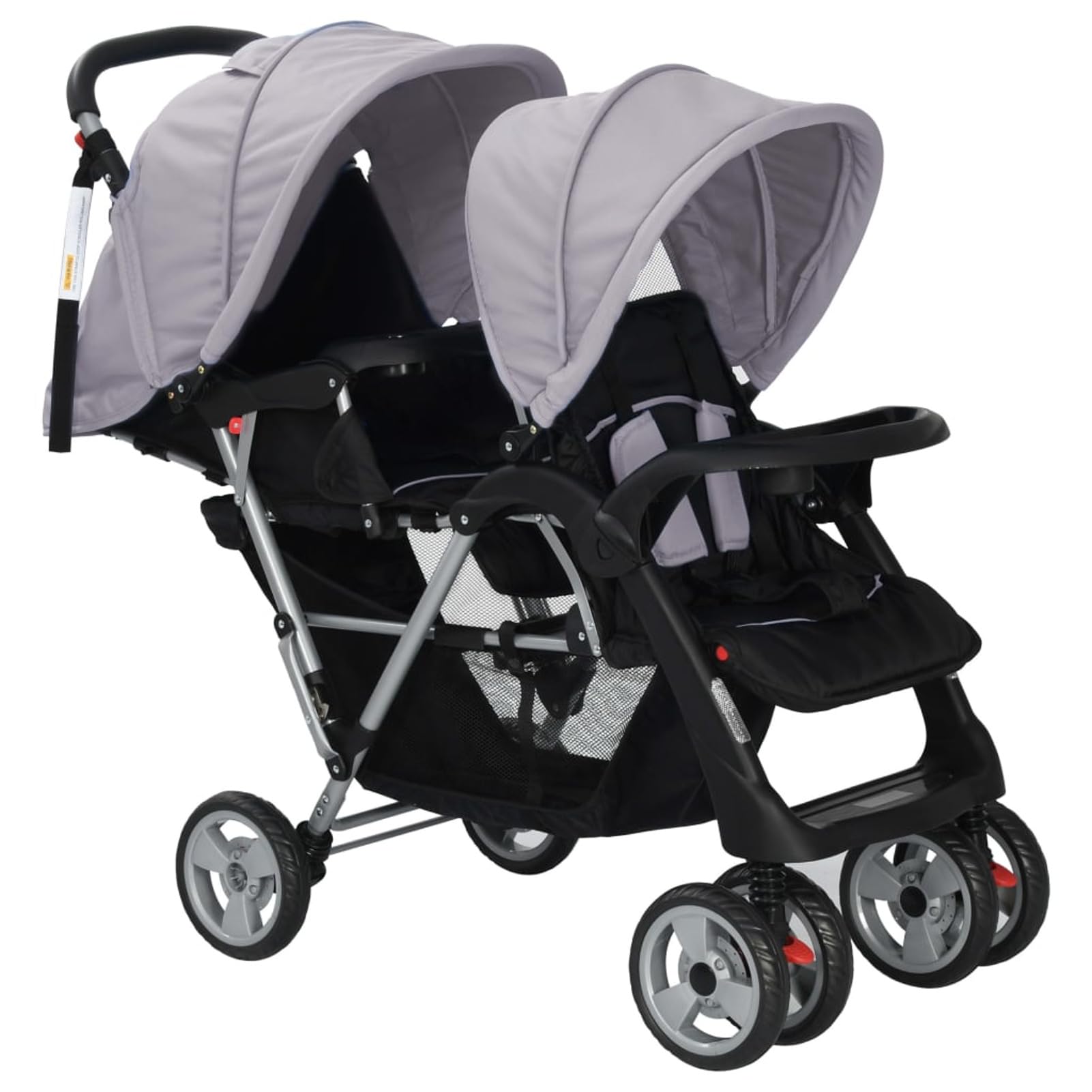 Homgoday Cochecito gemelar de tándem en Aiaio gris y negro, muebles para casa, interior, exterior, sala de estar, dormitorio