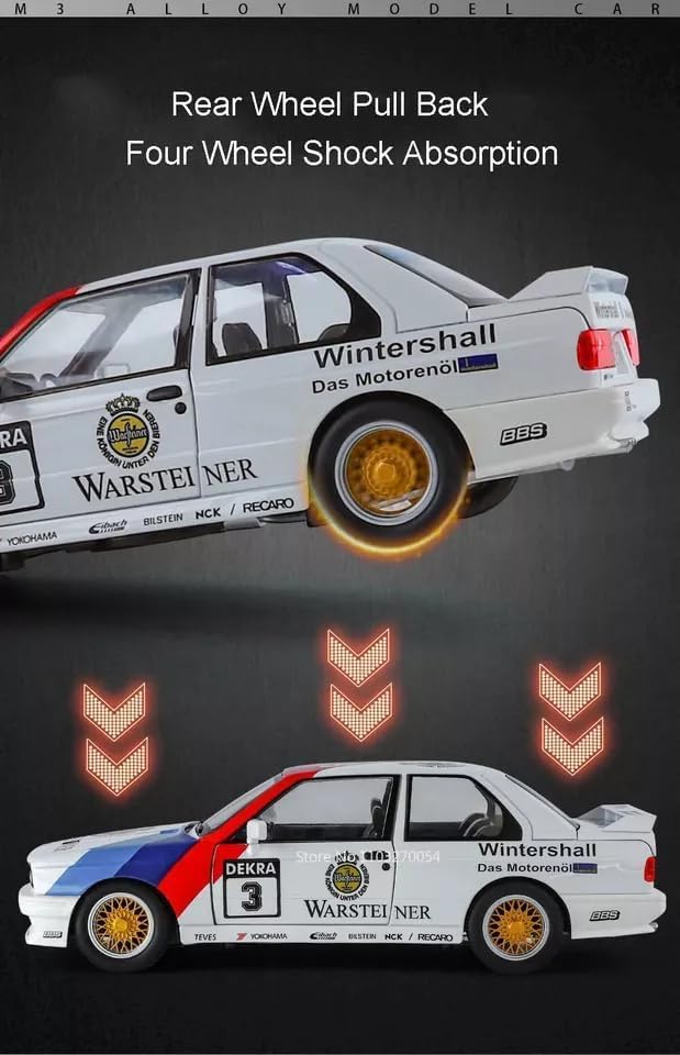 Image of Model Car Exclusive Alloy Metal Pull Back Die-cast Car Metal Pullback Toy car with Openable Doors & Light Music Best Gifts Toys Kids (1:24 Scale B-M-W M3 E30 - Black)