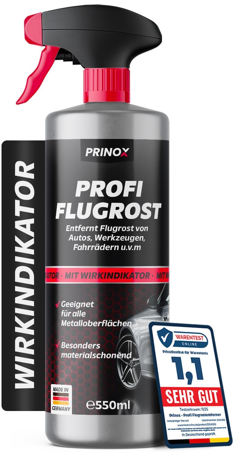 Prinox Profi Flugrostentferner Spray 550ml - Entfernt hartnäckigen Flugrost & Industriestaub - Lackreiniger für Autolack & Felgen mit hoher Reinigungsleistung zum Entfernen von Flugrost