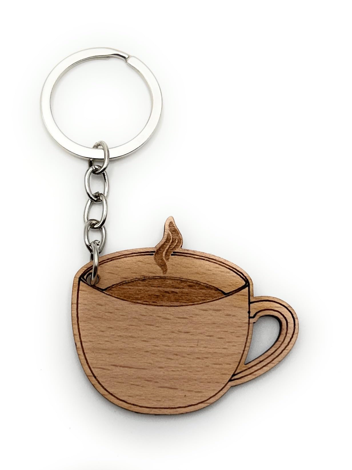 H-Customs Unisex Beige Coffee Cup Tea Drink Keyring Pendant Wooden