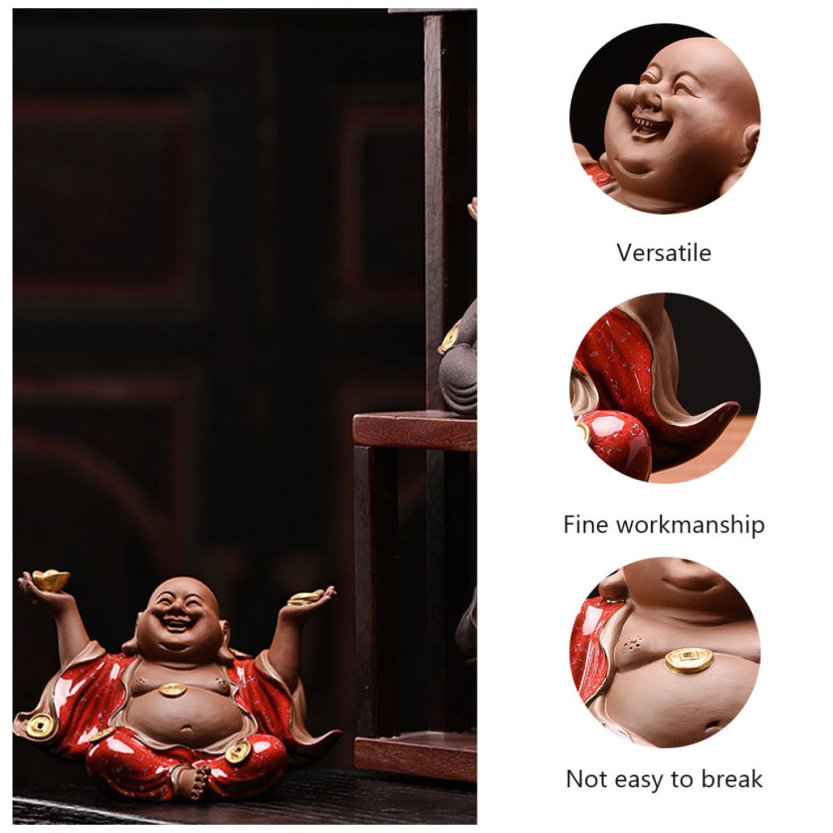 NUOBESTY Escultura Buda Maitreya de Barro Púrpura Creativa Decoración para Hogar y Sala de Té Adorno de Cerámica Resistente Símbolo de Prosperidad y Bienestar