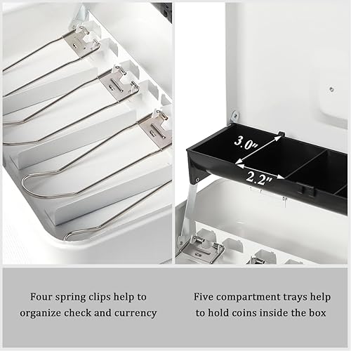 Vista 3 de Jssmst - Caja de efectivo de metal grande con bandeja de dinero,Caja de bloqueo Blanco con cerradura de combinación