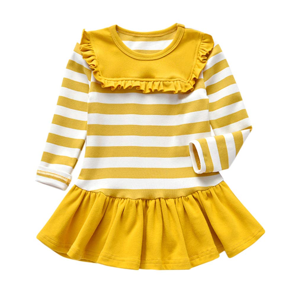 Outfits Hotsales!!! Toddler Baby Girl Long Sleeve Solid Stripe Party Princess Dress Tops for 4-5 Years Little Kids/Big Kids Clothes Set Summer