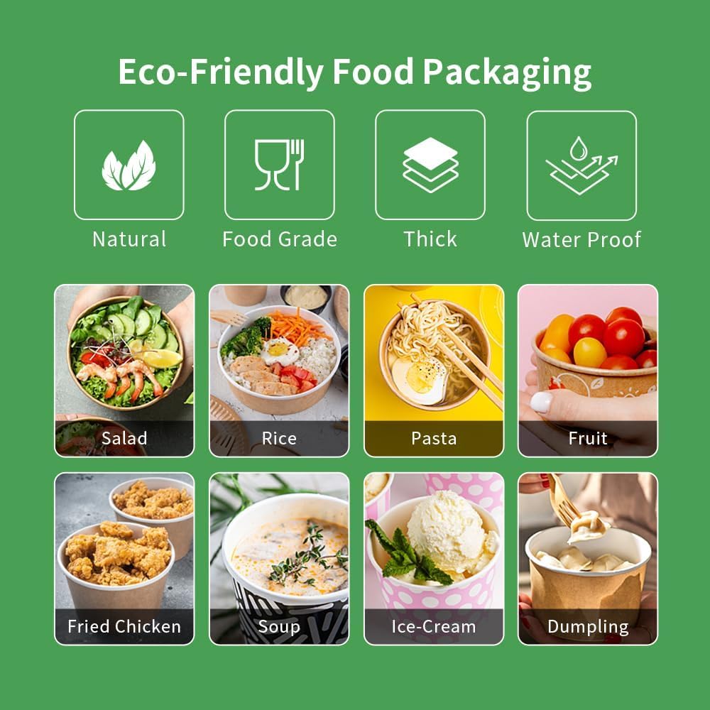 500ml Bol saladier avec couvercle, 50pcs disposable food container, saladier jetable pour buffet avec couvercle PET étanche parfait pour buffet pique-nique et fête