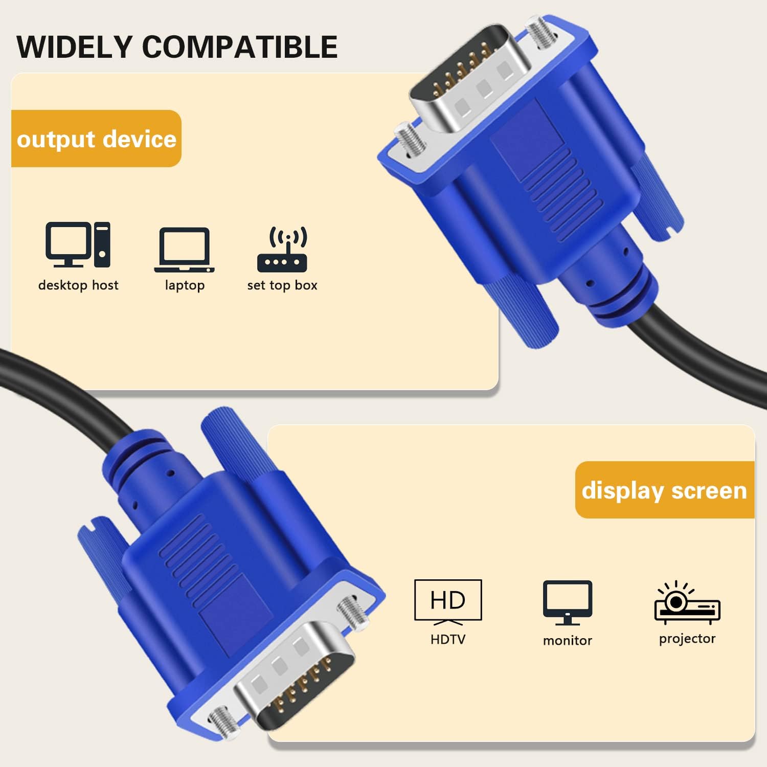 Cavo da VGA a VGA, 1,8 m, da maschio a maschio, per computer, TV, proiettore, 1,8 m (confezione da 10)