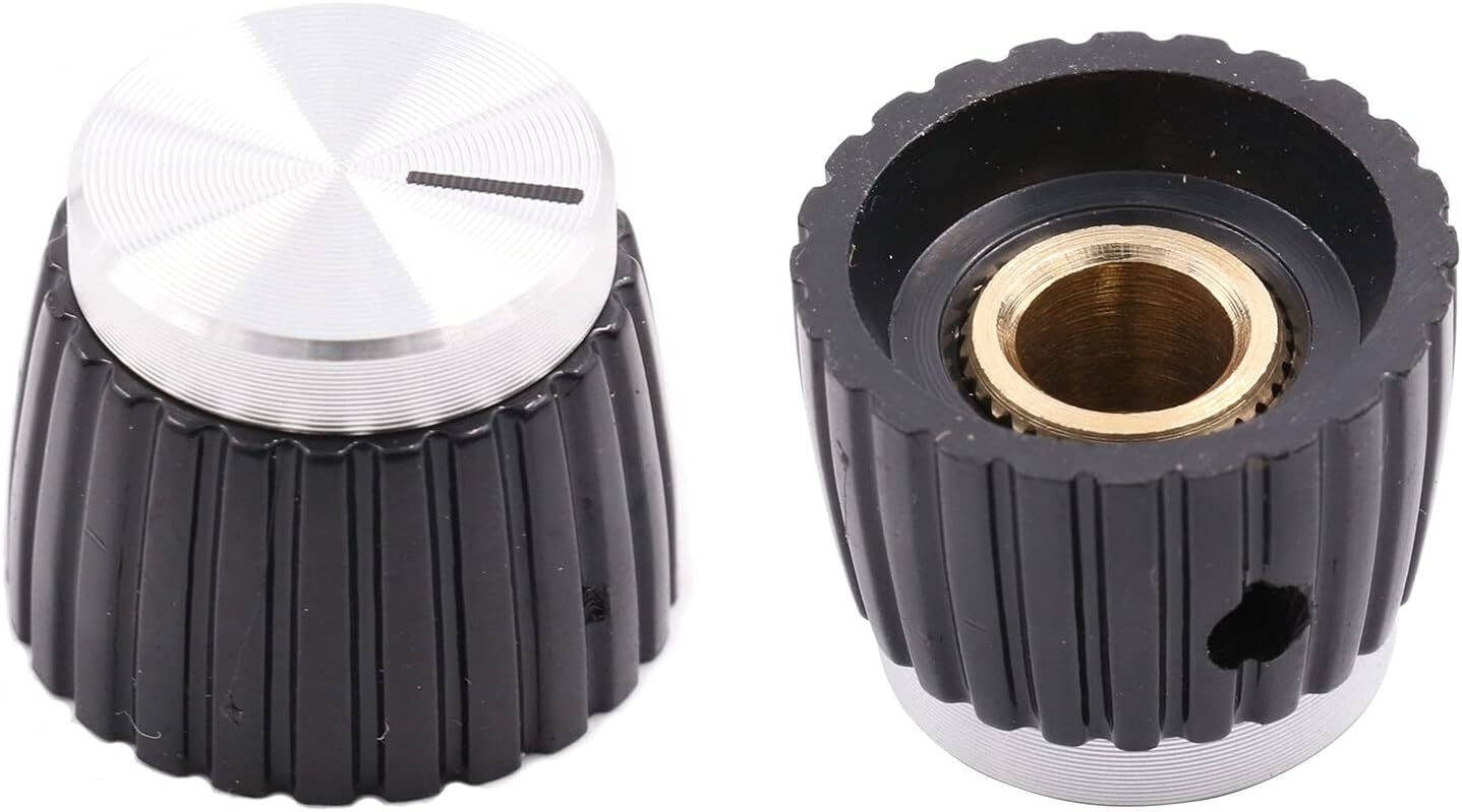 20 * 16MM Aluminum Plastic Set Pointer Knob Cap For Marshall AMP Guitar Effect Pedal 1/4" Brass Insert Silver/Gold 10Pcs Accessory