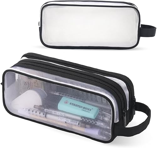 Miniatura 1 de iSuperb Estuche transparente para lápices de mano, bolsa de maquillaje transparente, bolsa de lápices multifunción para viajes de negocios, oficina,