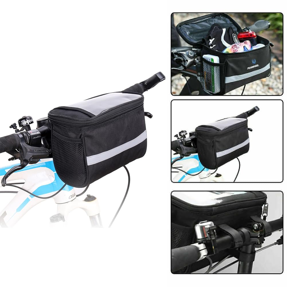SEMINISMAR Borsa da Manubrio della Bicicletta,Borsa da Manubrio con Touch Screen in PVC,Portaborse per Bici,Impermeabile Borsa Telaio Bici con Funzione,Bicicletta Anteriore Borsa (Nero)