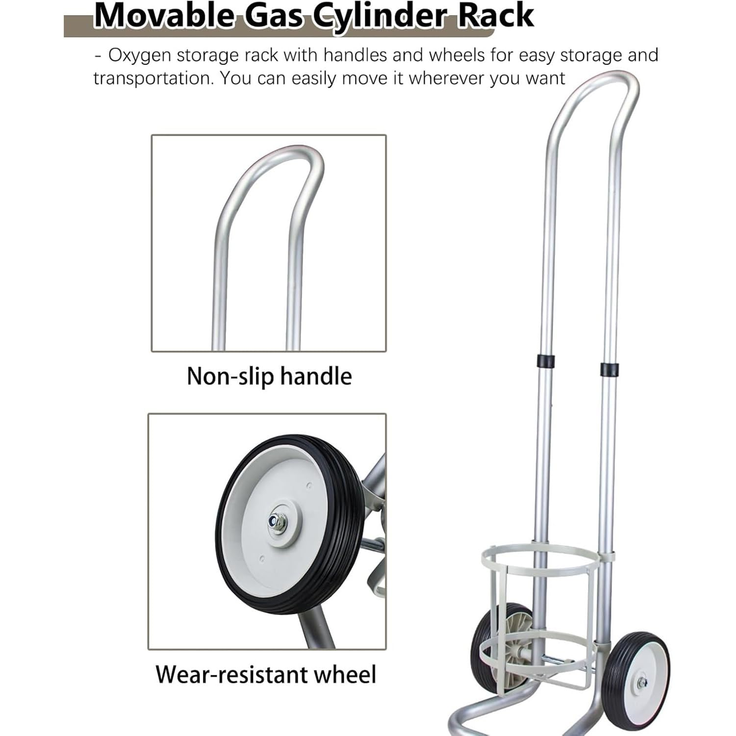 Genérico Carro portátil para Cilindros de oxígeno, Carro de Aluminio para Tanques con asa Ajustable, Estante de Almacenamiento con Ruedas fácil de Usar para Botellas de Gases medicinales (d