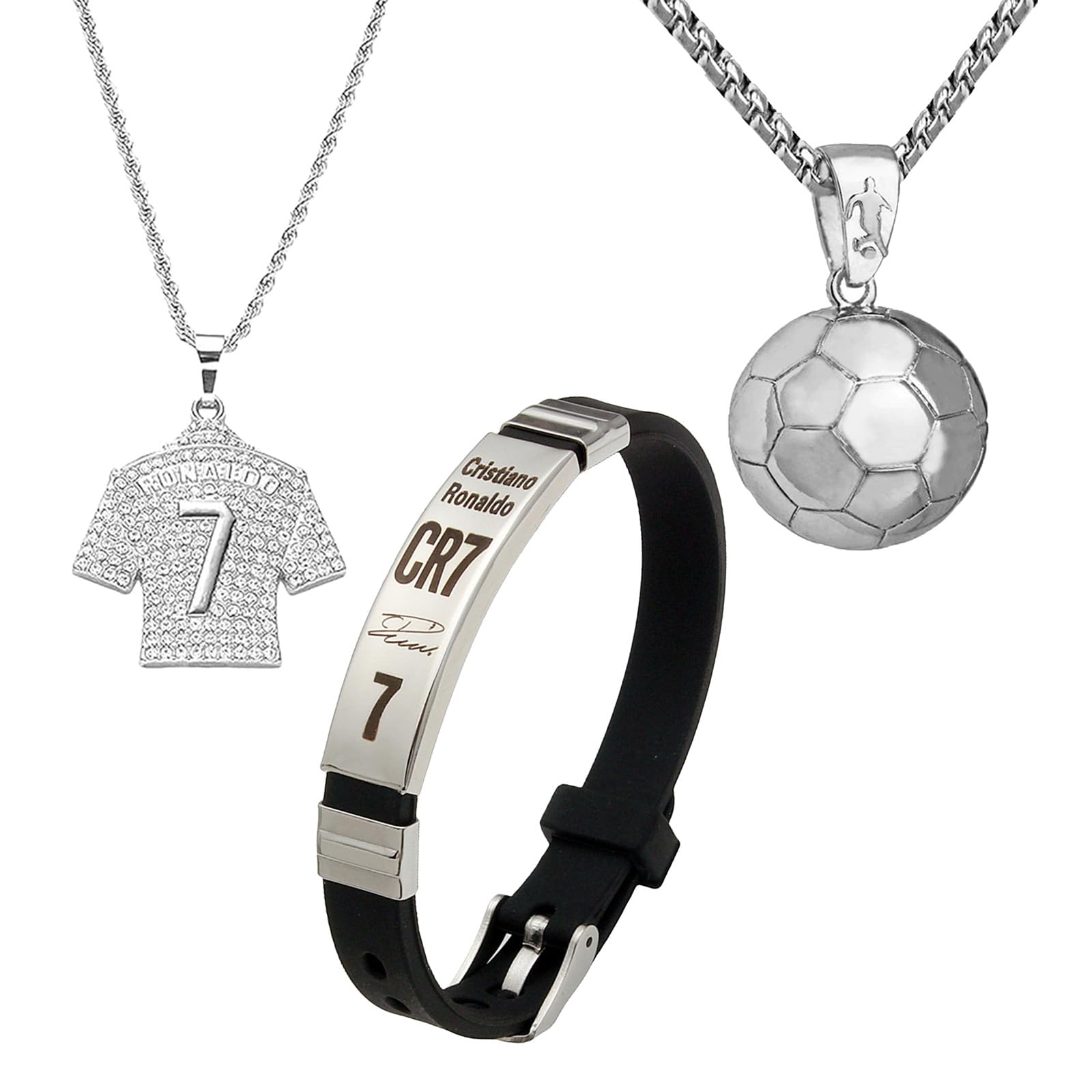 3 Pièces Ensemble D'accessoires de Football, Bracelet C r7, Bracelet de Football pour Garçon, Pendentif Maillot, Collier de Football pour Cadeau D'anniversaire pour Garçon