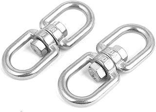 Aexit 8mm Thickness Hooks 304 Stainless Steel D Shape Double Eye Swivel Connectors Screw-in Hooks 2 Pcs