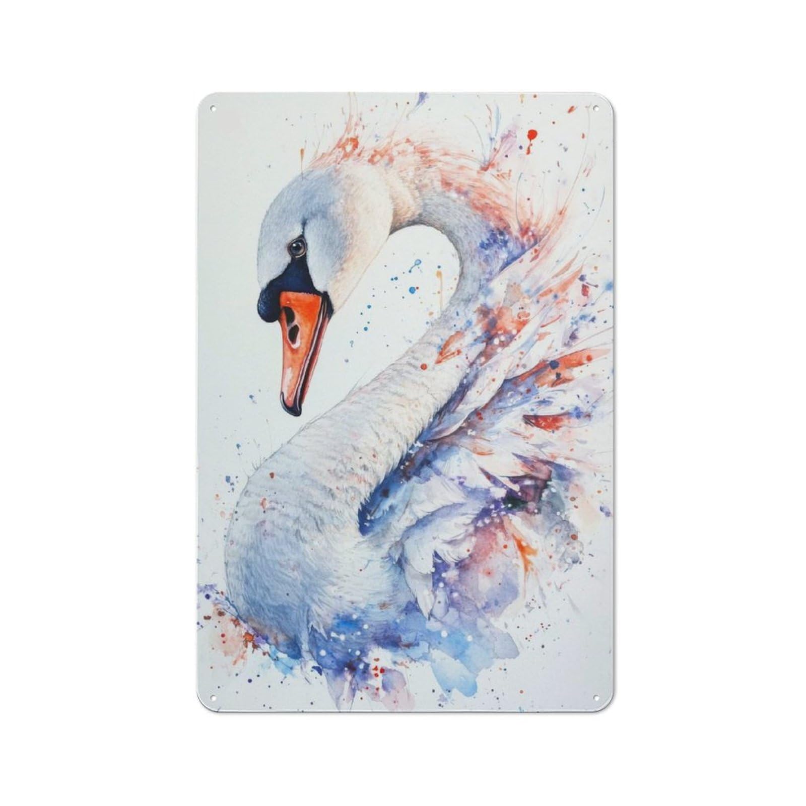Junmoney Watercolor Swan With Splashes Retro Metal Sign 30X20cm Featuring For Bar Or Restaurant, For Bar Decor Enthusiasts