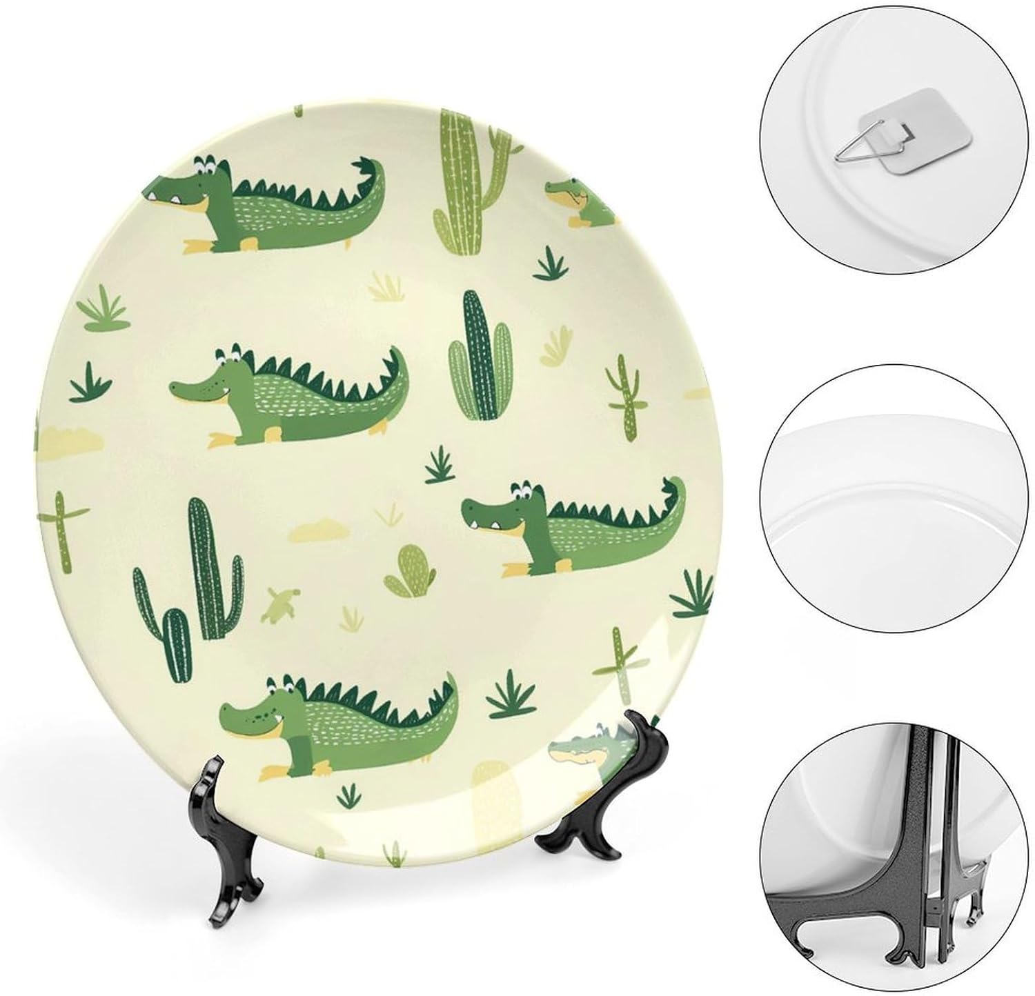 Alligators Cactus Decorative Plates for Display Ceramic Plate Tray with Stand Hanger Home Decor