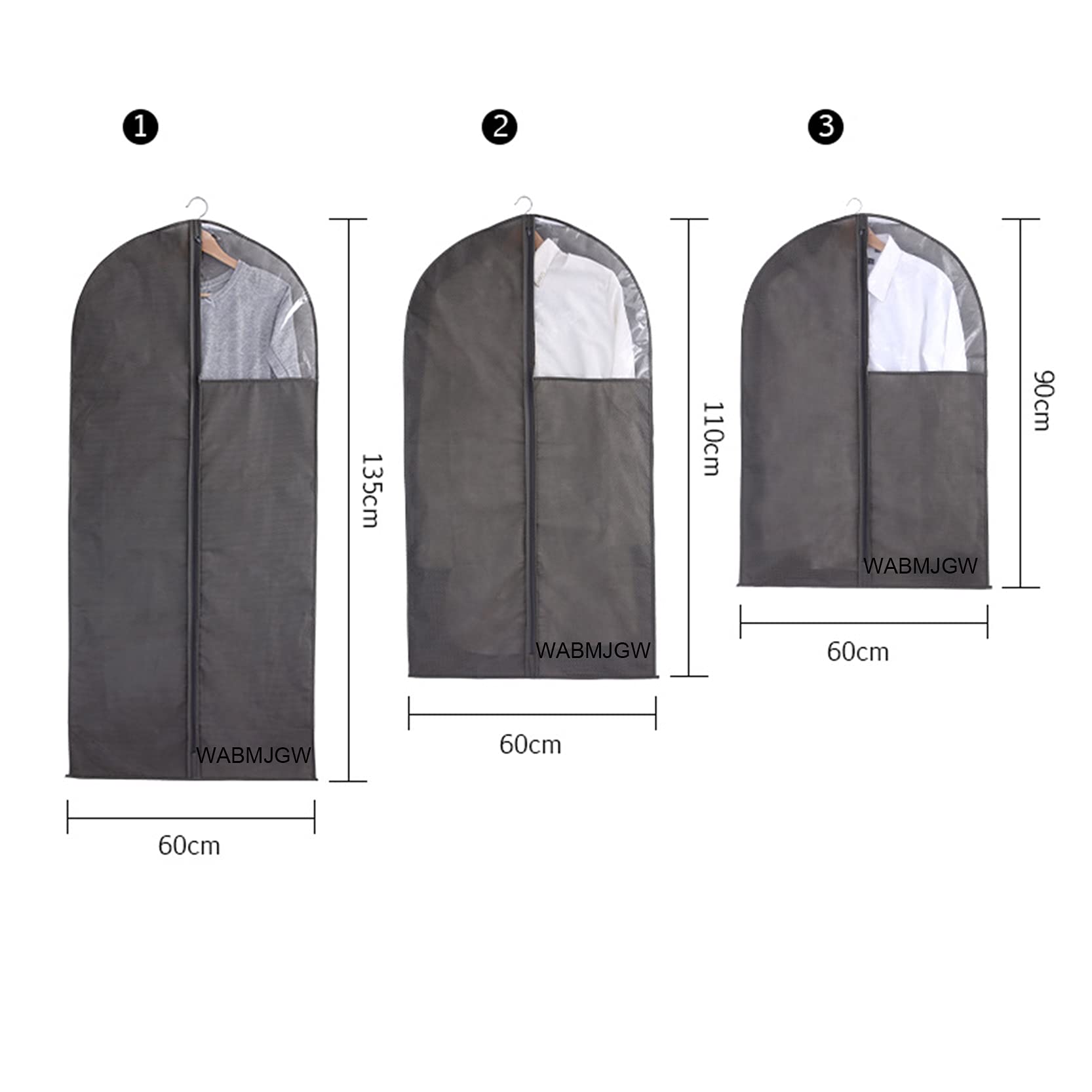 Fundas de Ropa Transpirables con Cremallera ，Fundas para Bolsas de Ropa no Tejidas Suaves 6 Piezas,Bolsa de Traje para Tela de Almacenamiento con Ventana de PVC Transparente,Grey-60x110cm